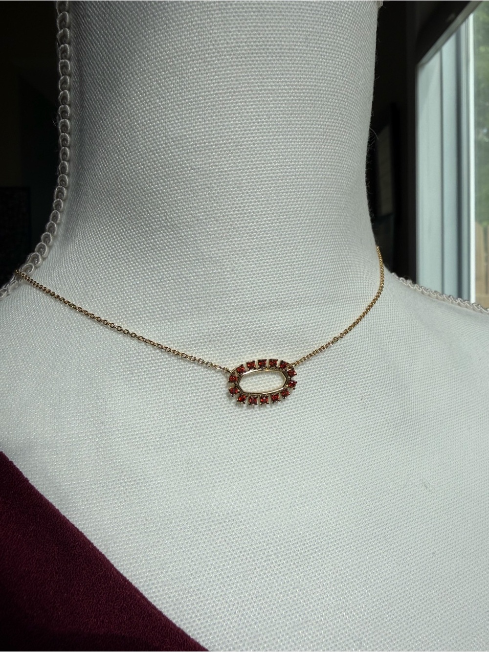 NWT Kendra Scott Elisa Open Frame Pendant Necklace Gold Red CZ